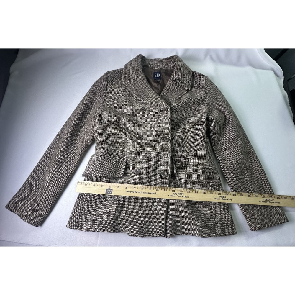 GAP Vintage Womens Large Brown‎ Wool Blend Tweed Double Breasted Coat Jacket - Picture 4 of 7